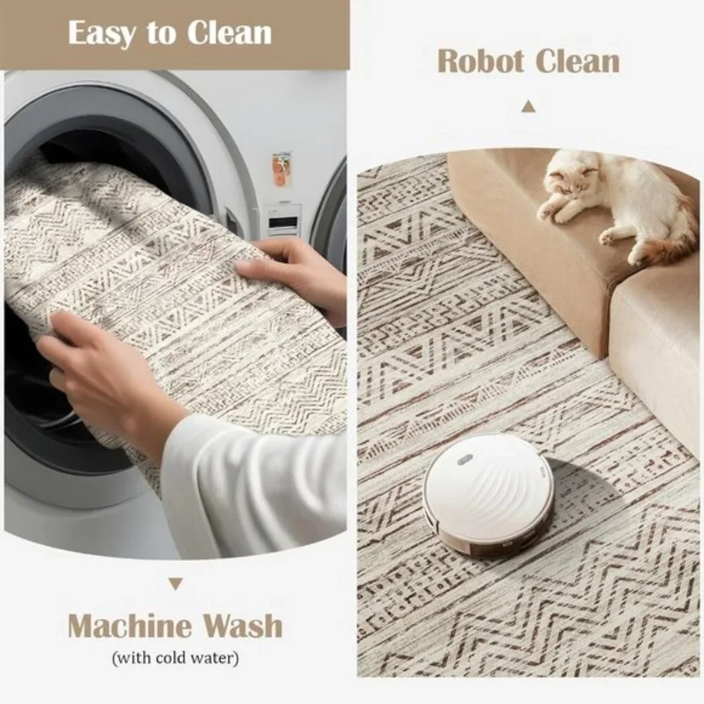 2x3 Moroccan Entryway Rug, Soft Washable Non-Slip Farmhouse Carpet, Beige/White